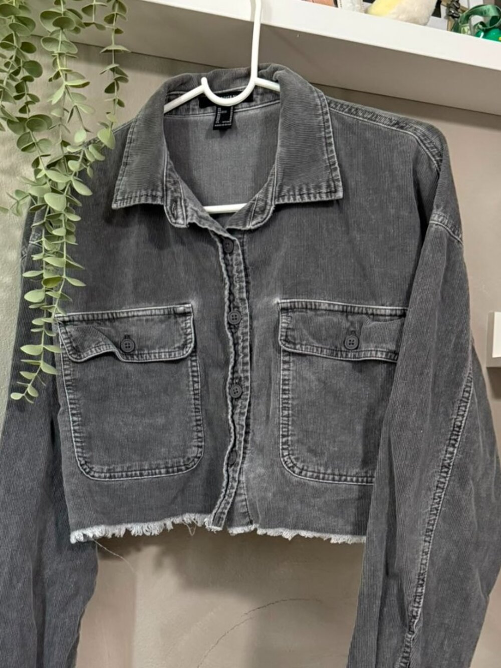 Gray Cropped Denim Jacket L